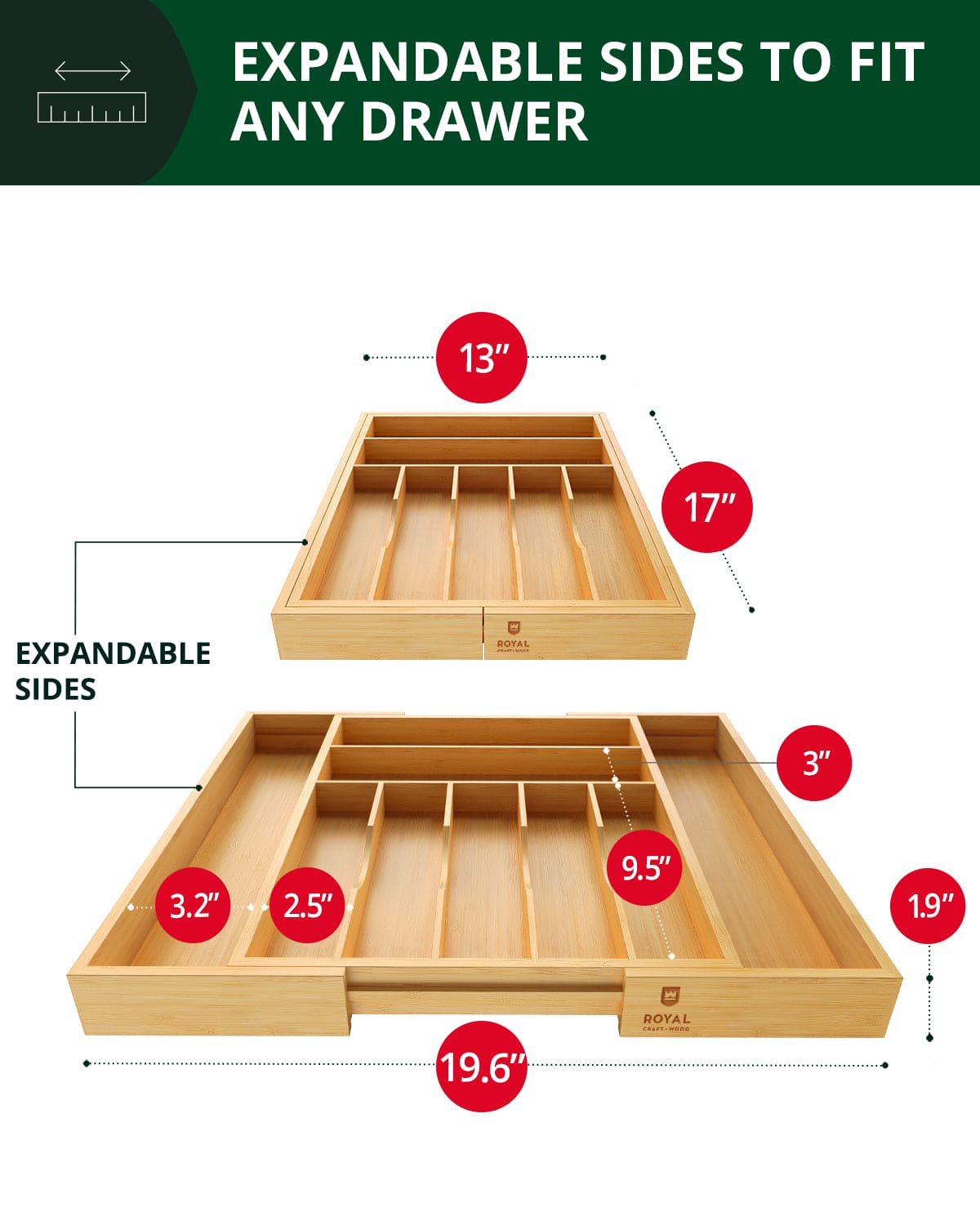 Silverware Drawer Organizer, Natural (9 Slots)
