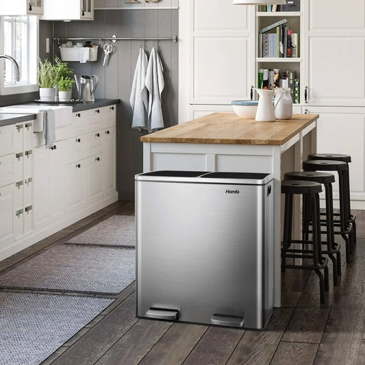Brushed Stainless Steel Kitchen Step Trash Can