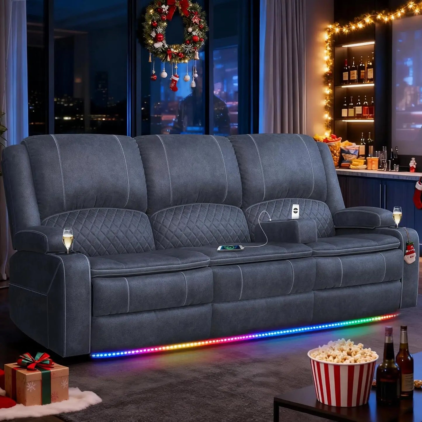 3 Seat Recliner Sofa with Console,
