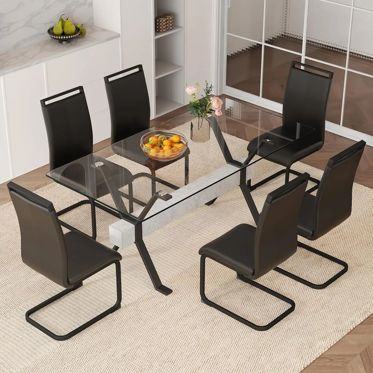 71“ Glass Dining Table Set for 6,