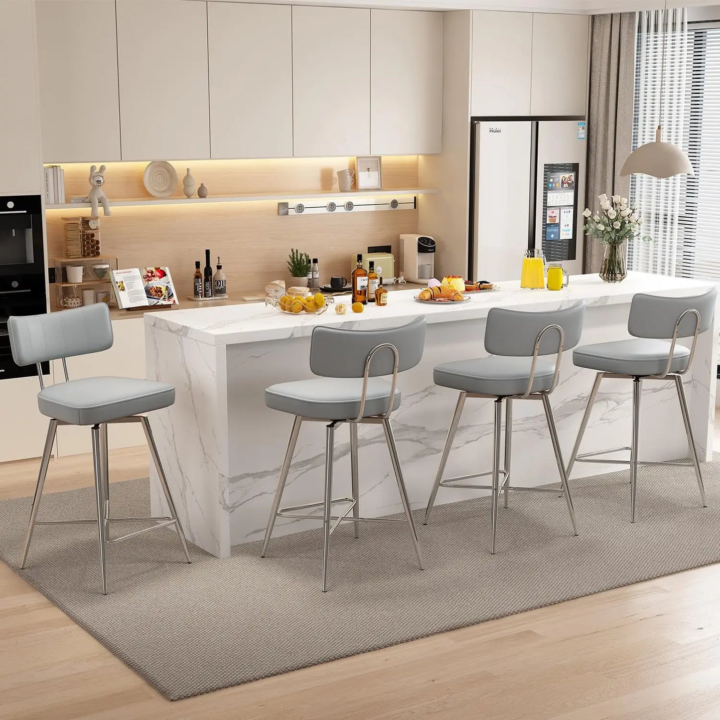 Bar Stools Set of 2, Kitchen Counter stools with Backs and Metal Legs, 26" Swivel Barstools for Counter Height,, Customized