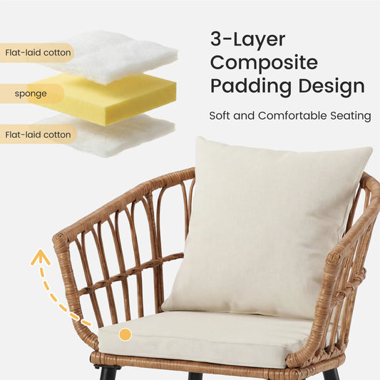 3 Pieces Wicker Patio Outdoor Set, Glass Steel Frame Table
