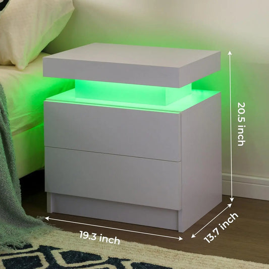 Set of 2 LED Nightstand with 2 Drawers
