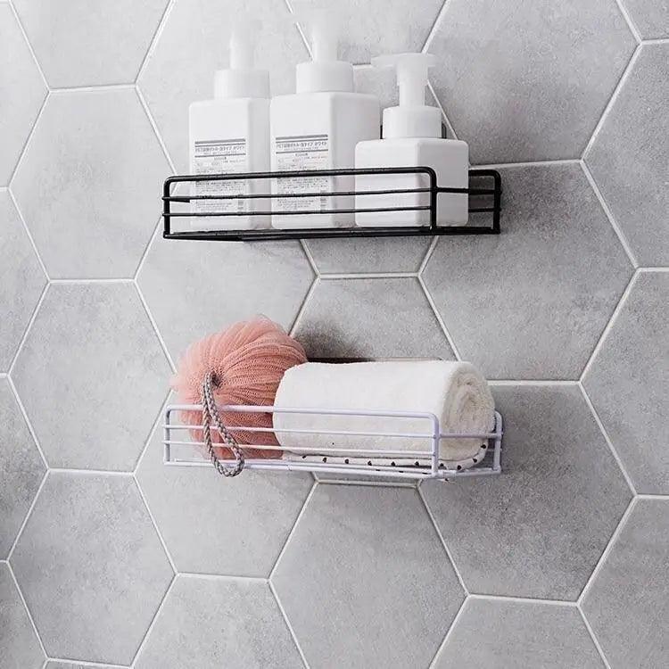 Premium Quality Bathroom Kitchen Punch Corner Frame Shower Shelf Wrought Iron Shampoo Storage Rack