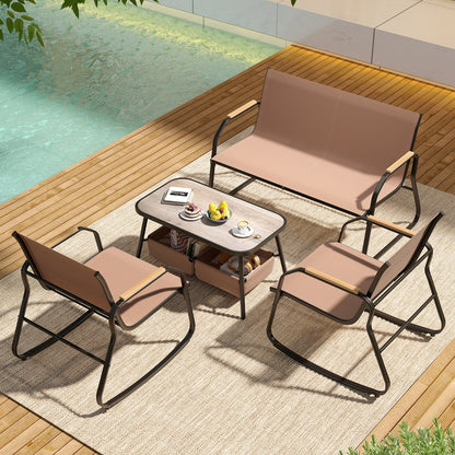 4 Pieces Patio Furniture Set with Rocking Bistro Chairs and Breathable Mesh Fabric