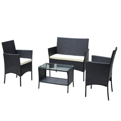 4 PC Rattan Patio Furniture Set Outdoor Cushioned Wicker Sofa