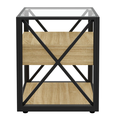 Set of 2 Modern End Tables with Drawer - Nightstands for Bedroom & Living Room