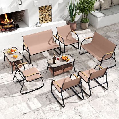 4 Pieces Patio Furniture Set with Rocking Bistro Chairs and Breathable Mesh Fabric