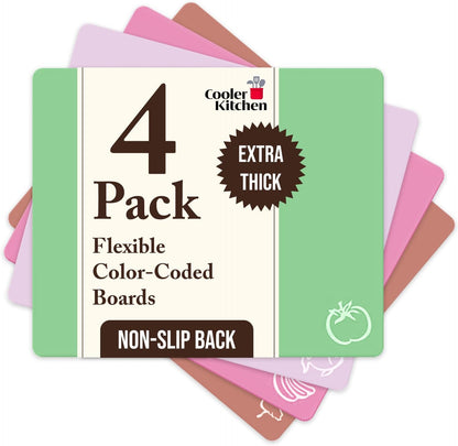Extra Thick Flexible Plastic Cutting Board Mats Set of 6 for Kitchen
