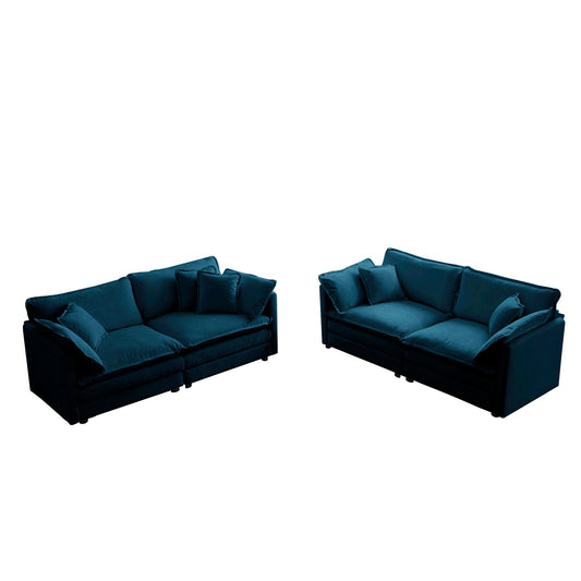 2-Piece Living Room Sofa Set in Blue Chenille
