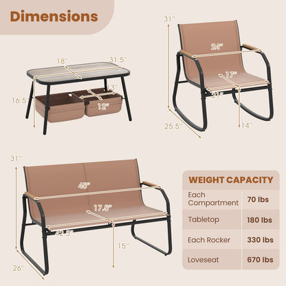 4 Pieces Patio Furniture Set with Rocking Bistro Chairs and Breathable Mesh Fabric
