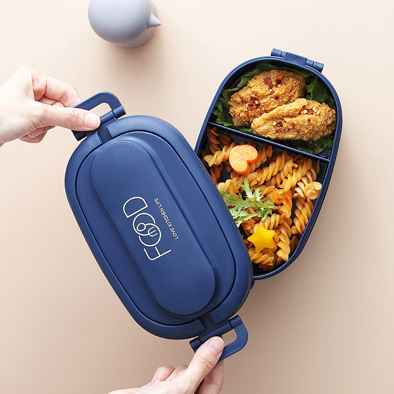 Japanese style simple portable microwaveable double layer partition lunch box bento box with cutlery