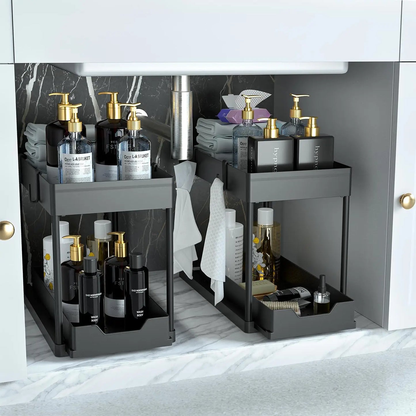 2 Tier Multi-Purpose Cabinet Organizer with Sliding Basket