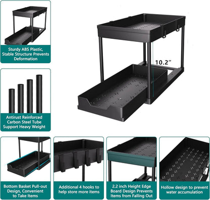 2 Tier Multi-Purpose Cabinet Organizer with Sliding Basket