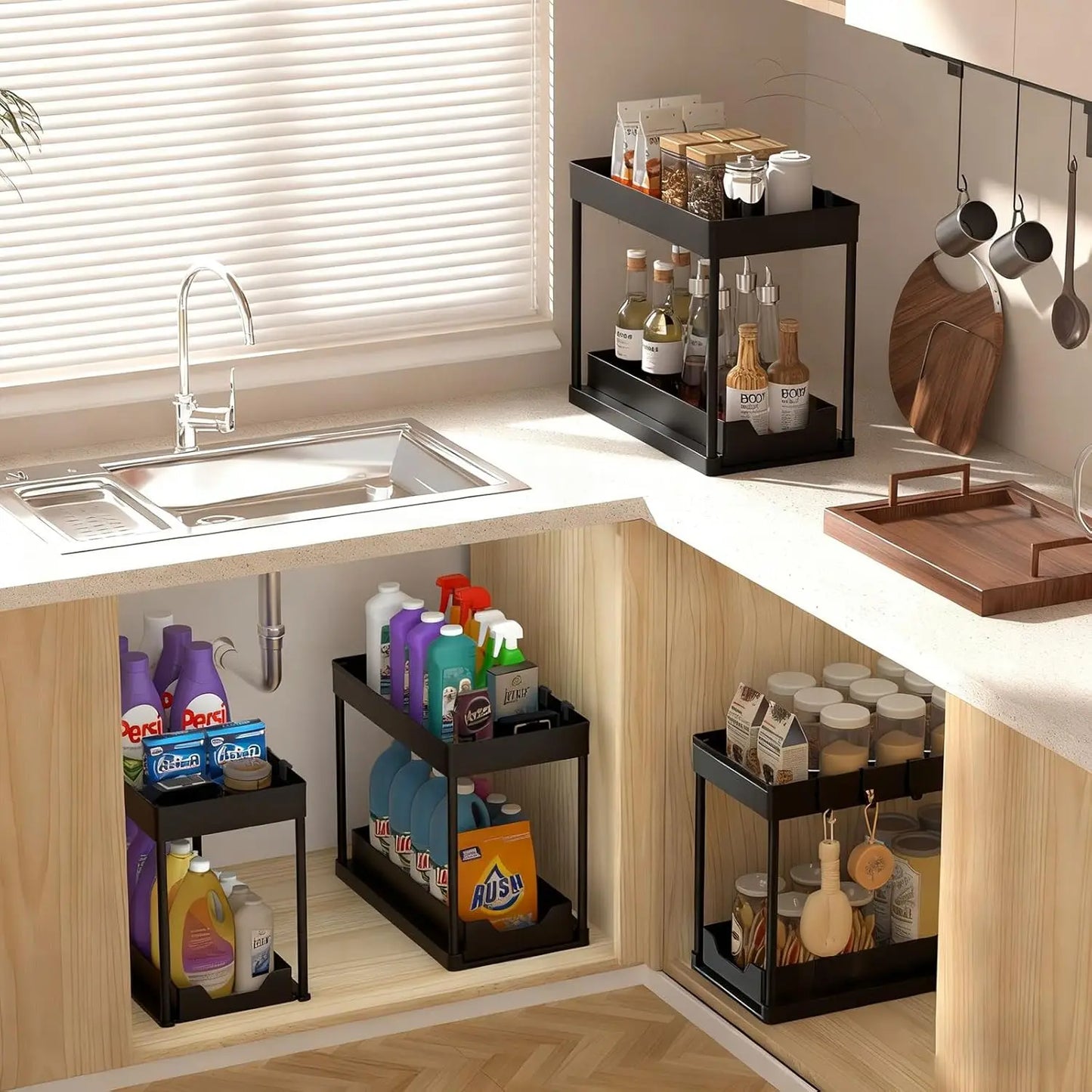 2 Tier Multi-Purpose Cabinet Organizer with Sliding Basket