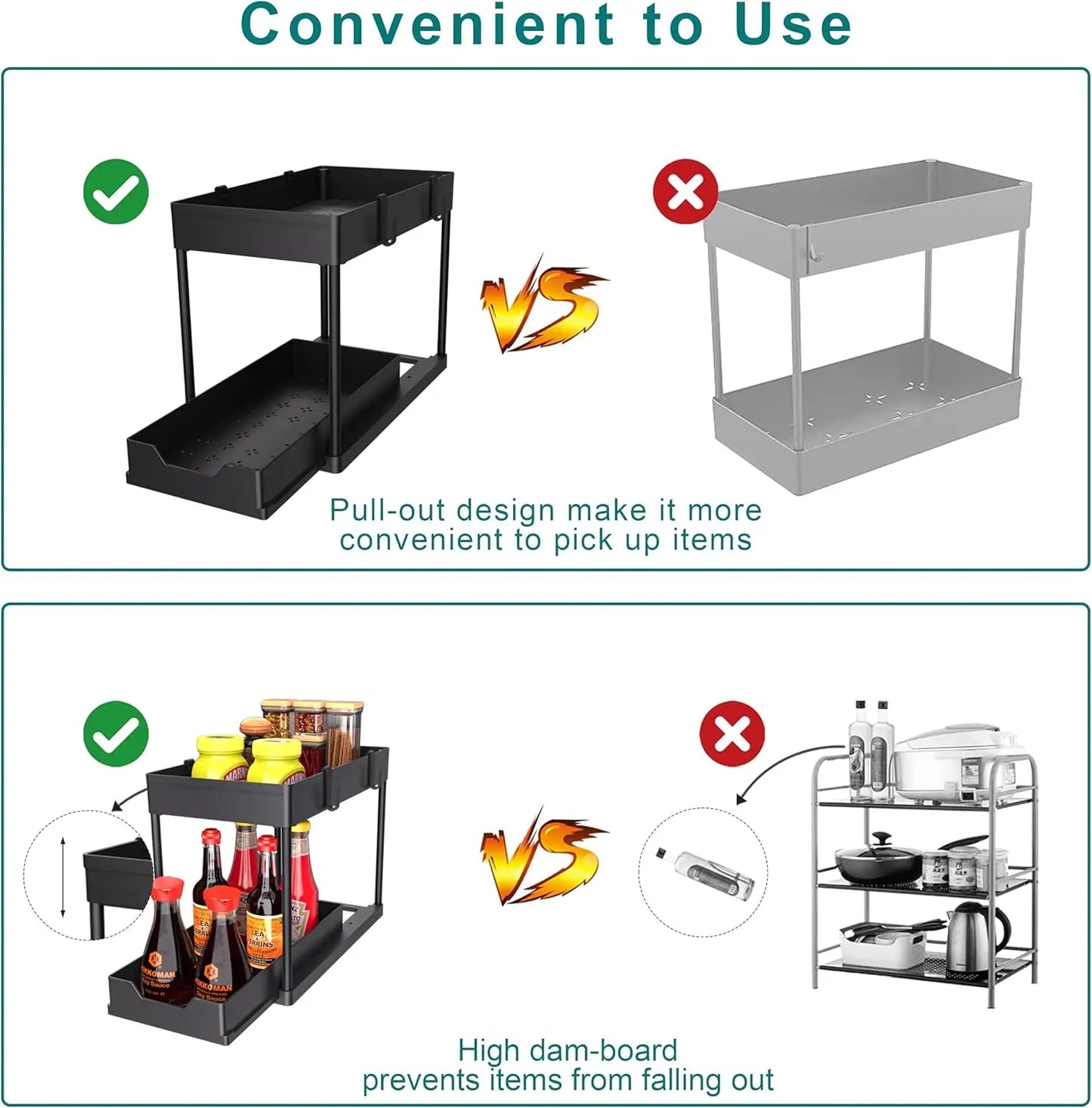 2 Tier Multi-Purpose Cabinet Organizer with Sliding Basket