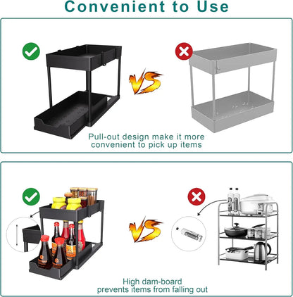 2 Tier Multi-Purpose Cabinet Organizer with Sliding Basket