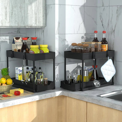 2 Tier Multi-Purpose Cabinet Organizer with Sliding Basket