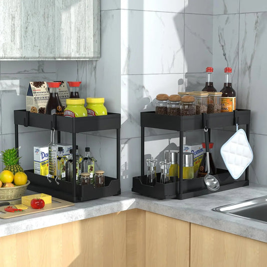 2 Tier Multi-Purpose Cabinet Organizer with Sliding Basket