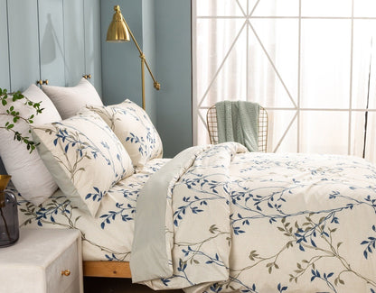 Tache Poplin Cotton Elegant Leaf Vine Cream Beige Duvet Cover (JHW-842)