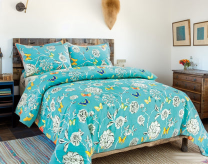 Tache Butterfly Wonderland Cotton Aqua Floral Duvet Cover (2142)