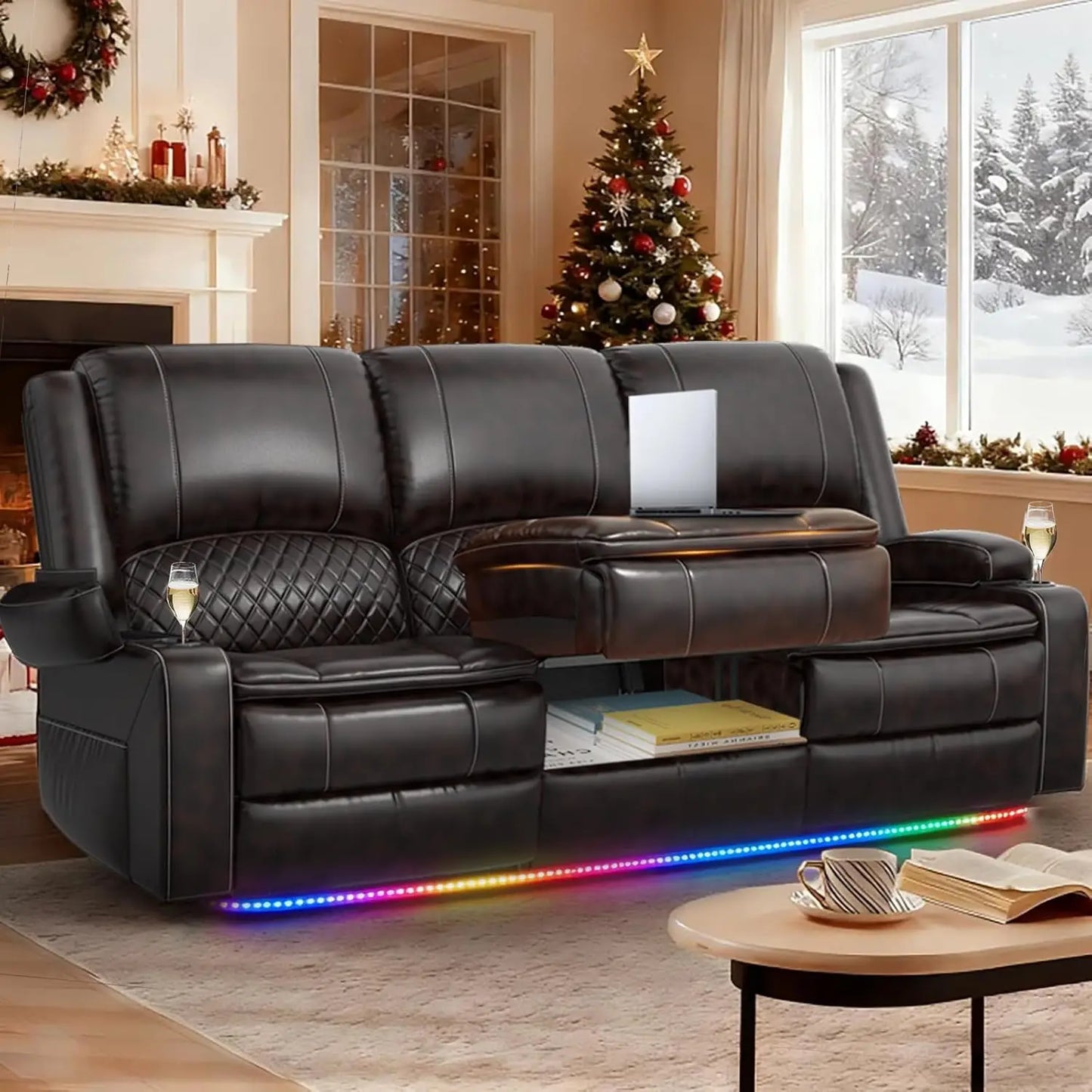 3 Seat Recliner Sofa with Console,