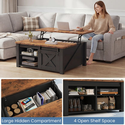 Wood Lift Top Coffee Table, Adustable Storage Shelf