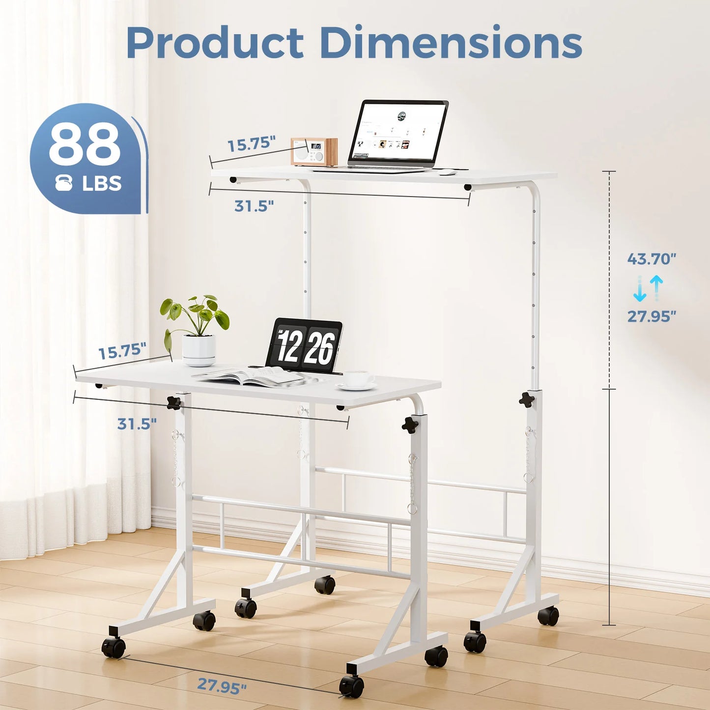 31.5" Adjustable Height Mobile Desk