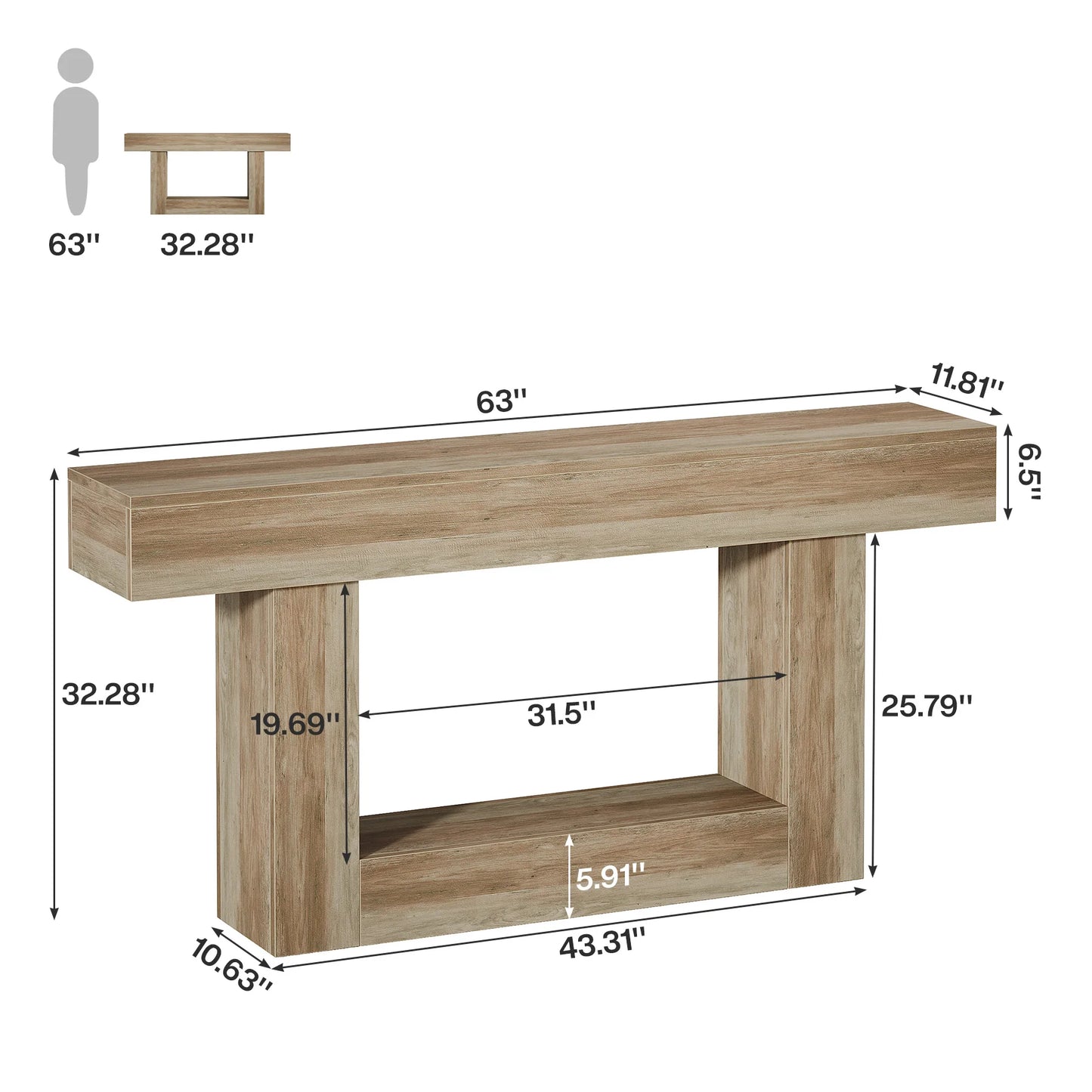 63" Farmhouse 2-Tier Entryway Table