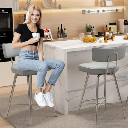 Bar Stools Set of 2, Kitchen Counter stools with Backs and Metal Legs, 26" Swivel Barstools for Counter Height,, Customized