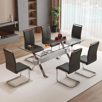71“ Glass Dining Table Set for 6,