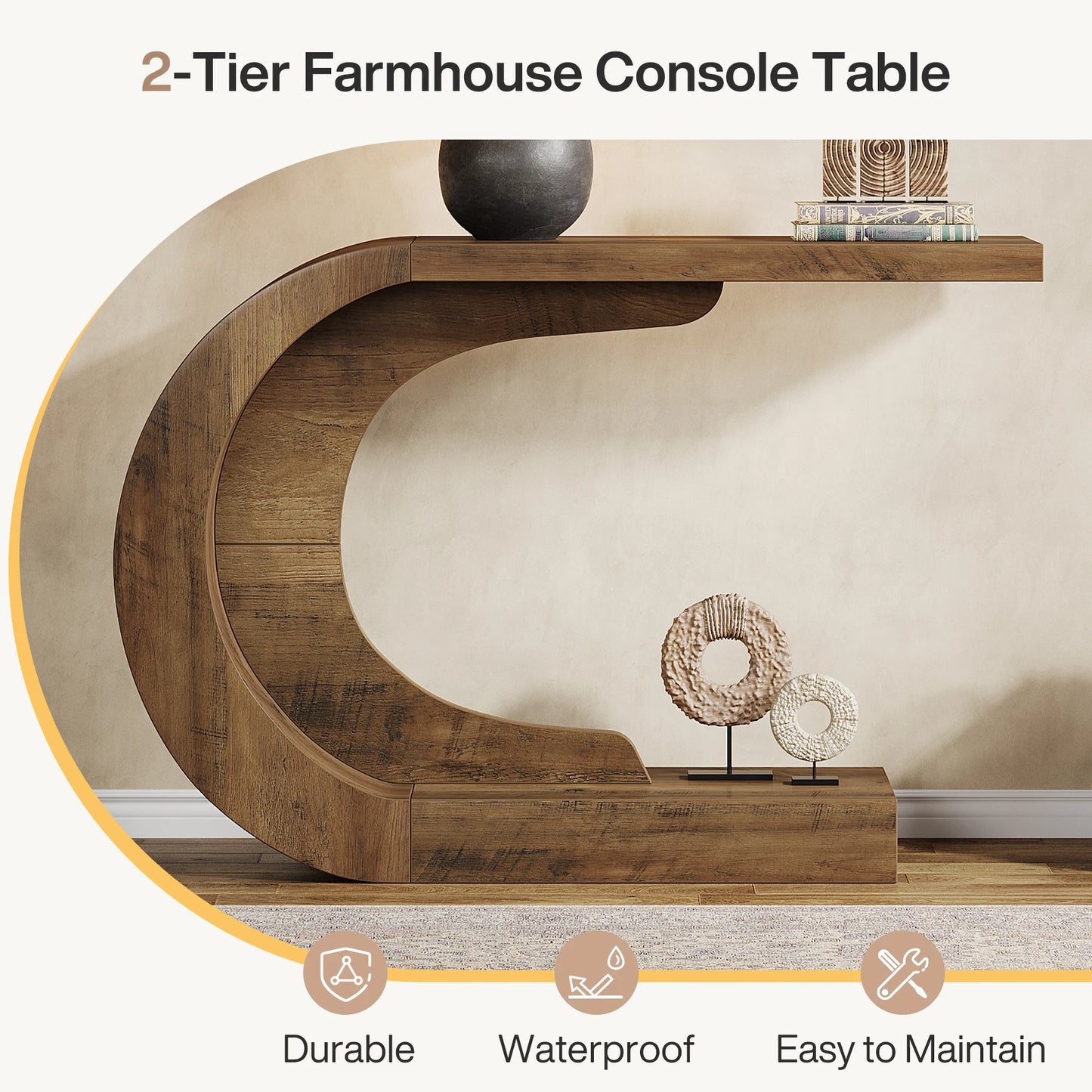 Modern Console Table for Entryway, Wood C-Shaped.