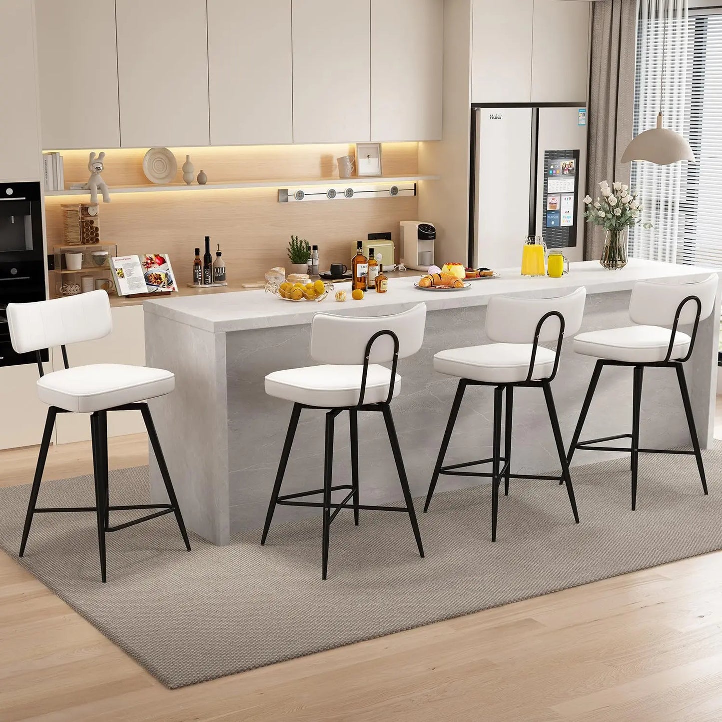 Bar Stools Set of 2, Kitchen Counter stools with Backs and Metal Legs, 26" Swivel Barstools for Counter Height,, Customized