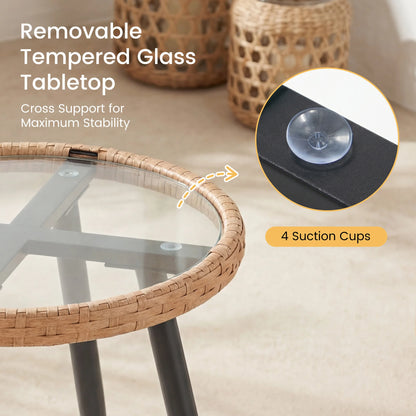 3 Pieces Wicker Patio Outdoor Set, Glass Steel Frame Table