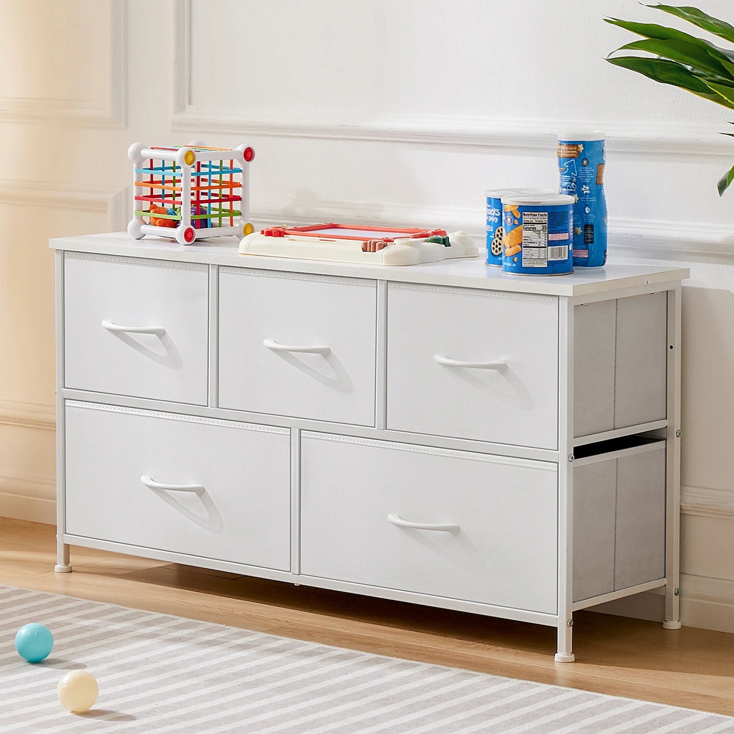 Display Cabinet/Dresser With 5 Fabric Drawers