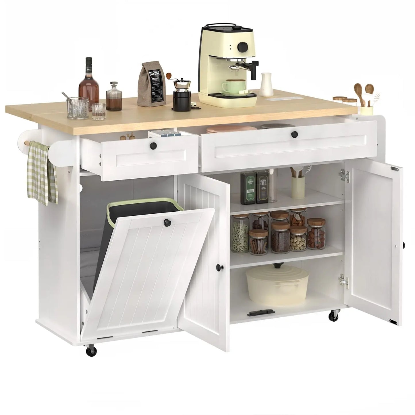 60" Mobile Kitchen Rolling Island, Towel Rack,