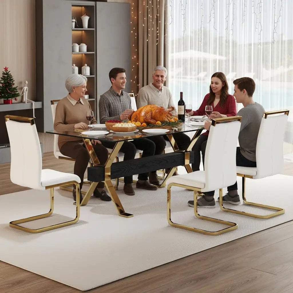 71“ Glass Dining Table Set for 6,