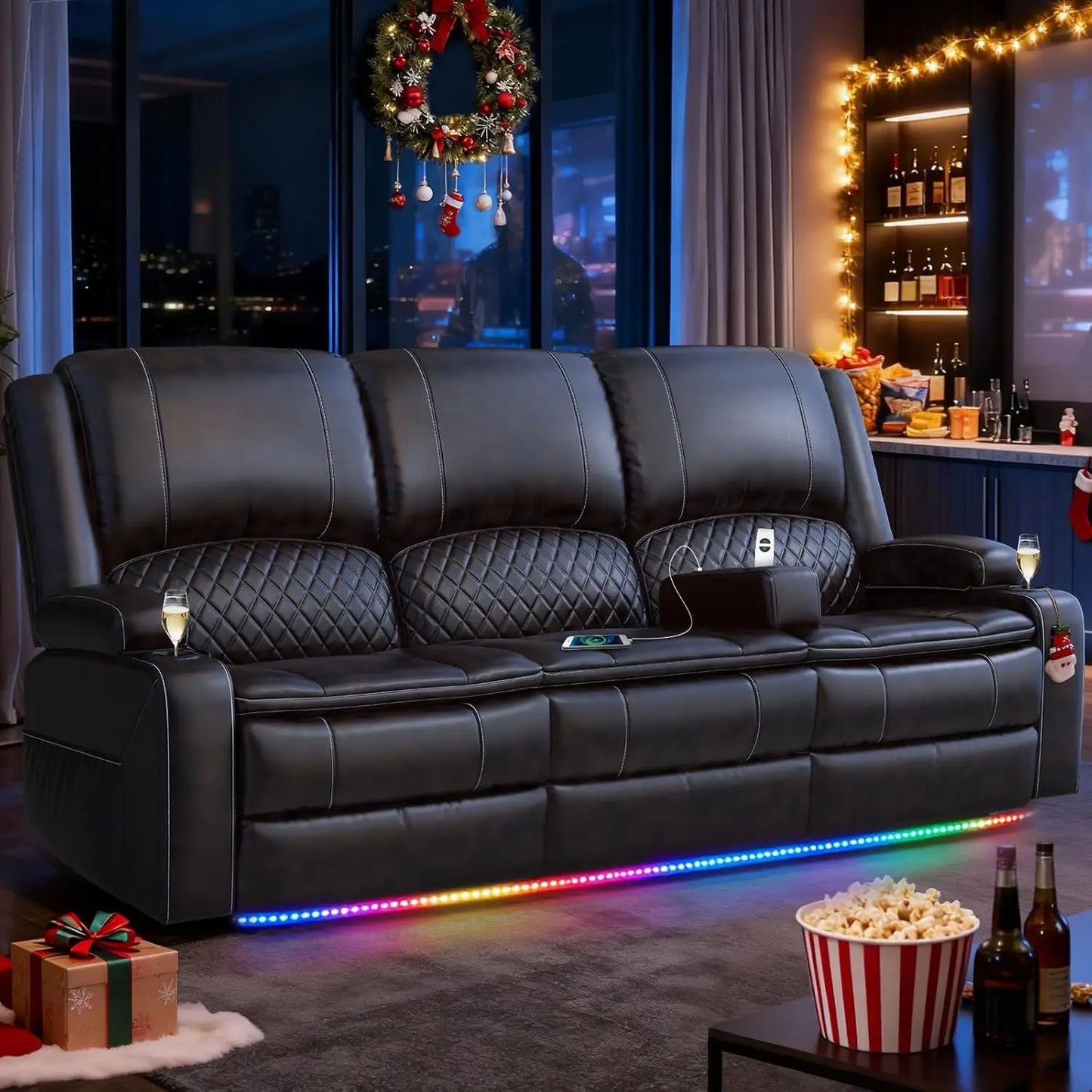 3 Seat Recliner Sofa with Console,