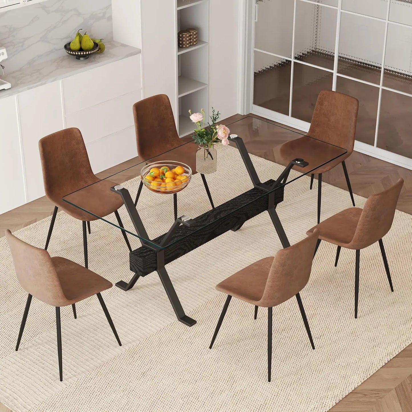 71“ Glass Dining Table Set for 6,