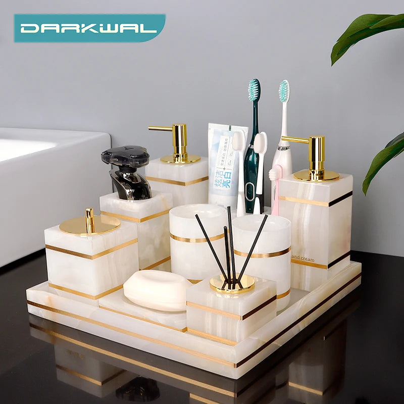 White Onyx Natural Marble Bathroom Accessories Set