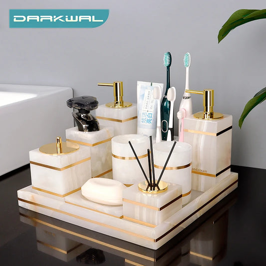 White Onyx Natural Marble Bathroom Accessories Set
