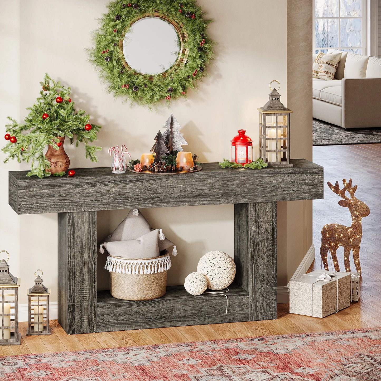 63" Farmhouse 2-Tier Entryway Table