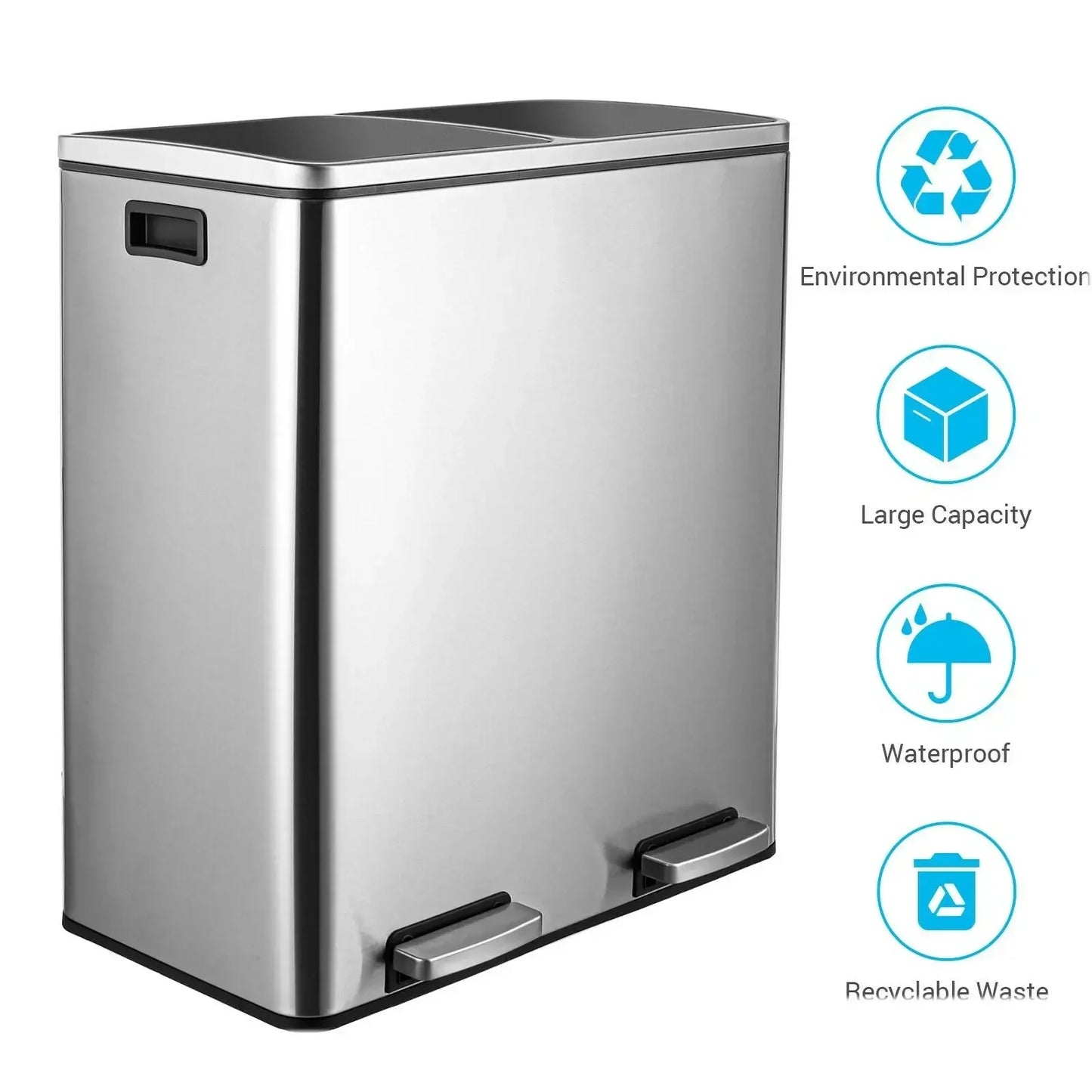 Brushed Stainless Steel Kitchen Step Trash Can