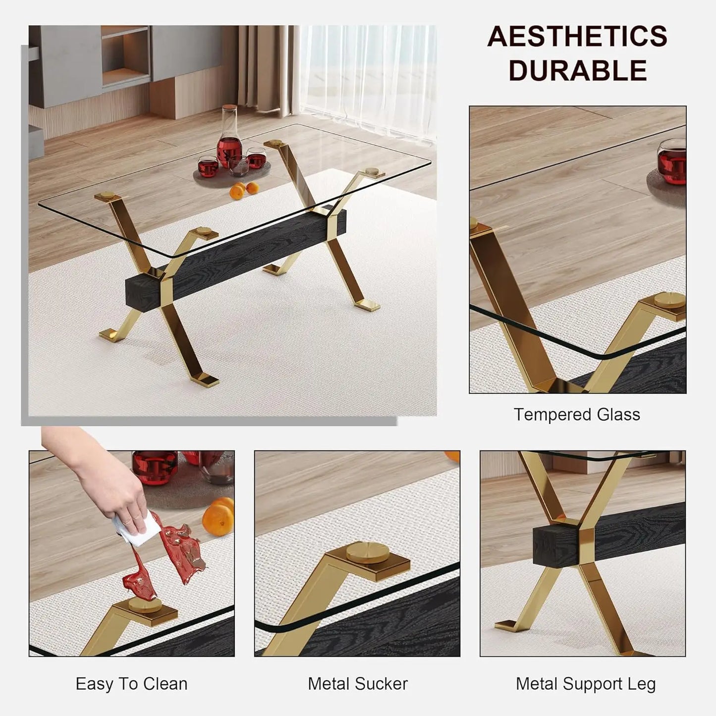 71“ Glass Dining Table Set for 6,