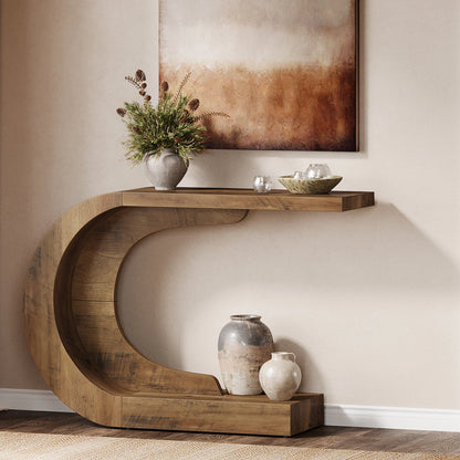 Modern Console Table for Entryway, Wood C-Shaped.