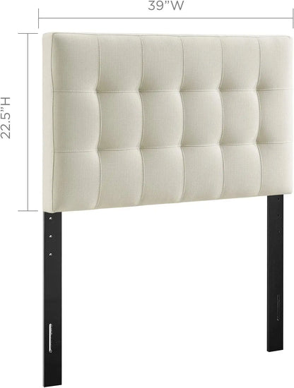 Linen Fabric Tufted Twin Headboard in Ivory, Adjustable Height for Bedroom Decor