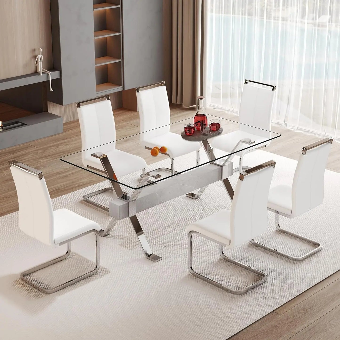 71“ Glass Dining Table Set for 6,