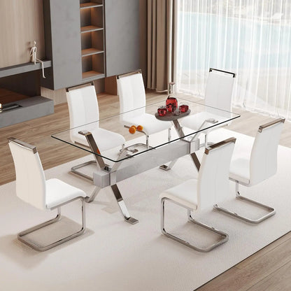 71“ Glass Dining Table Set for 6,