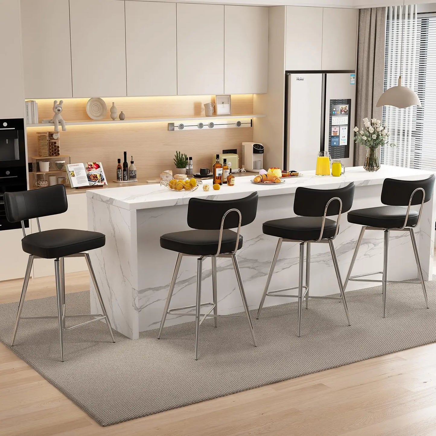 Bar Stools Set of 2, Kitchen Counter stools with Backs and Metal Legs, 26" Swivel Barstools for Counter Height,, Customized