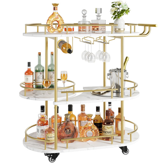 Gold Bar Carts with 4-Tiers Storage Shelves